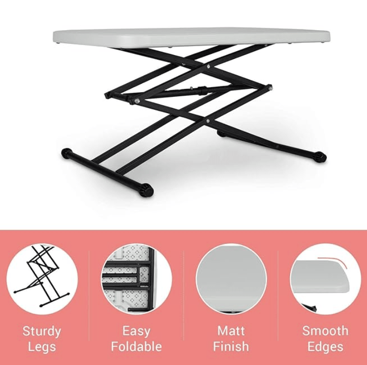 सुप्रीम सिज़र समकालीन ऊँचाई-समायोज्य बहुउद्देश्यीय प्लास्टिक टेबल घर से काम करने, अध्ययन, भोजन और बाहर के लिए (ग्रे, फोल्डिंग टेबल, आयताकार) 