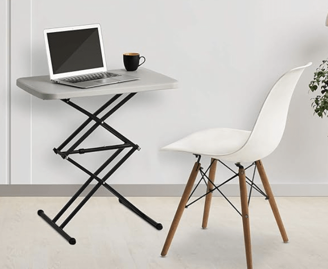 सुप्रीम सिज़र समकालीन ऊँचाई-समायोज्य बहुउद्देश्यीय प्लास्टिक टेबल घर से काम करने, अध्ययन, भोजन और बाहर के लिए (ग्रे, फोल्डिंग टेबल, आयताकार) 