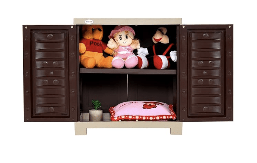 घर के लिए सुप्रीम फ्यूज़न बहुउद्देशीय प्लास्टिक अलमारी (छोटा आकार, ग्लोबस ब्राउन और गहरा बेज) 