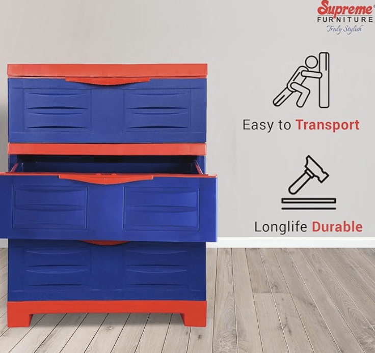 Supreme Plastic Fusion DR-3 Multipurpose Storage Drawer, Red, Blue-3