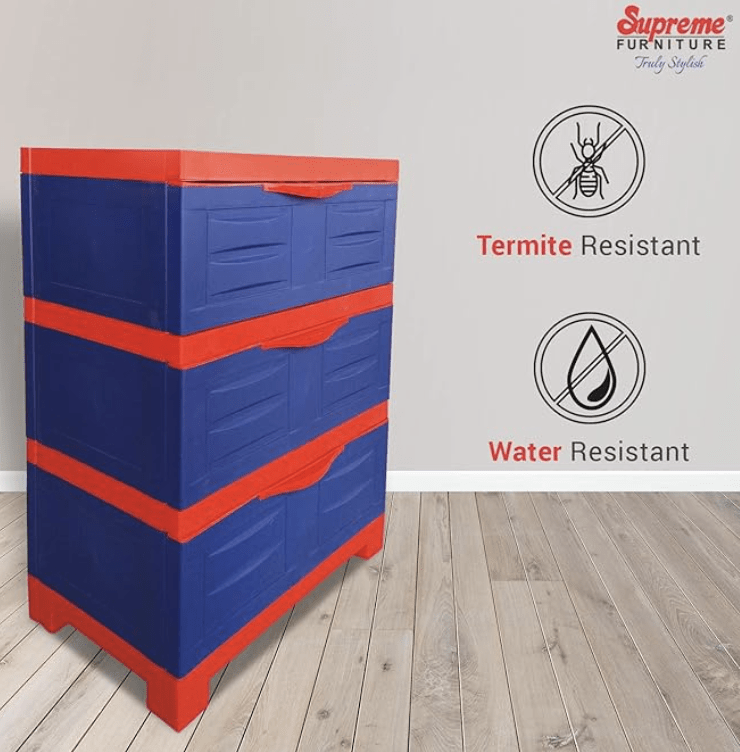 Supreme Plastic Fusion DR-3 Multipurpose Storage Drawer, Red, Blue-2