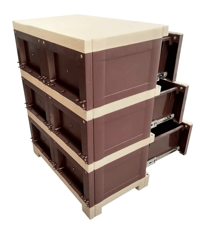 Supreme Fusion DR-3 Multipurpose Plastic Storage Chest of Drawer (Brown and Beige)-2