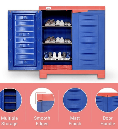 घर के लिए सुप्रीम फ्यूज़न प्लास्टिक शू रैक (छोटा आकार, कोक लाल और नीला) 