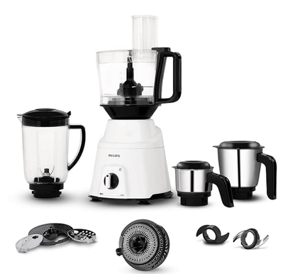 பிலிப்ஸ் மிக்சர் கிரைண்டர் 750 வாட், 3 இன் 1 (மிக்சர் கிரைண்டர் + ஜூஸர் + ஃபுட் பிராசசர்) 4 ஜாடி மற்றும் மோட்டார் 5 வருட உத்தரவாதத்துடன். (HL7763/00) 