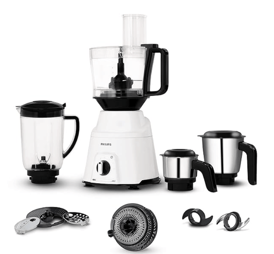 பிலிப்ஸ் மிக்சர் கிரைண்டர் 750 வாட், 3 இன் 1 (மிக்சர் கிரைண்டர் + ஜூஸர் + ஃபுட் பிராசசர்) 4 ஜாடி மற்றும் மோட்டார் 5 வருட உத்தரவாதத்துடன். (HL7763/00) 