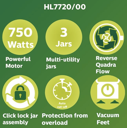 Philips HL 7720 750-Watt Mixer Grinder with 3 Jars (Multicolour)