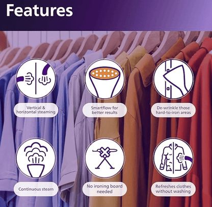 Philips Handheld Garment Steamer GC360/30 - Vertical & Horizontal Steaming, 1200 Watt, up to 22g/min steam, Kills 99.9%* Bacteria