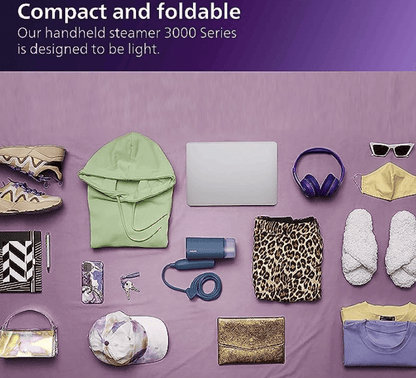 PHILIPS Handheld Garment Steamer STH3000/20 - Compact &amp; Foldable, Convenient Vertical Steaming, 1000 Watt Quick Heat Up, up to 20g/min, Kills 99.9%* Bacteria (Reno Blue), Small