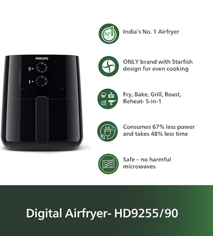 PHILIPS Digital Connected Smart Air Fryer–India’s No.1 Air Fryer Brand, Voice assistant control and Touch Panel,Wifi enabled,Uses upto 90% less fat,13-in-1 cooking functions,4.1 Liter,Black(HD9255/90)