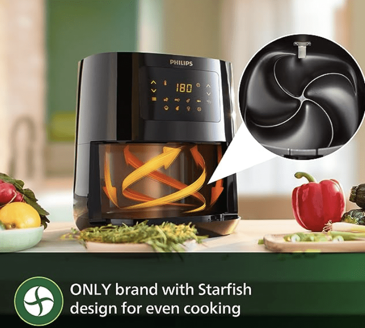 PHILIPS Digital Air Fryer HD9252/90 with Touch Panel, uses up to 90% less fat, 7 Pre-set Menu, 1400W, 4.1 Liter, with Rapid Air Technology (Black), Large