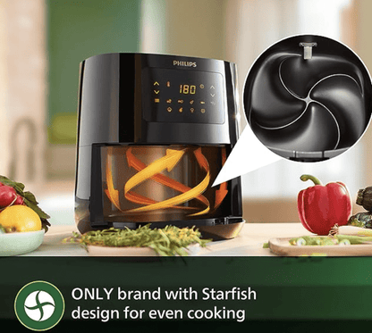 PHILIPS Digital Air Fryer HD9252/90 with Touch Panel, uses up to 90% less fat, 7 Pre-set Menu, 1400W, 4.1 Liter, with Rapid Air Technology (Black), Large