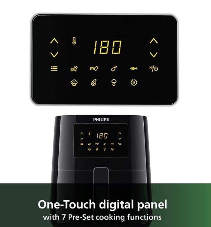 PHILIPS Digital Air Fryer HD9252/90 with Touch Panel, uses up to 90% less fat, 7 Pre-set Menu, 1400W, 4.1 Liter, with Rapid Air Technology (Black), Large