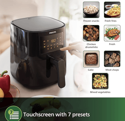 PHILIPS Digital Air Fryer HD9252/90 with Touch Panel, uses up to 90% less fat, 7 Pre-set Menu, 1400W, 4.1 Liter, with Rapid Air Technology (Black), Large
