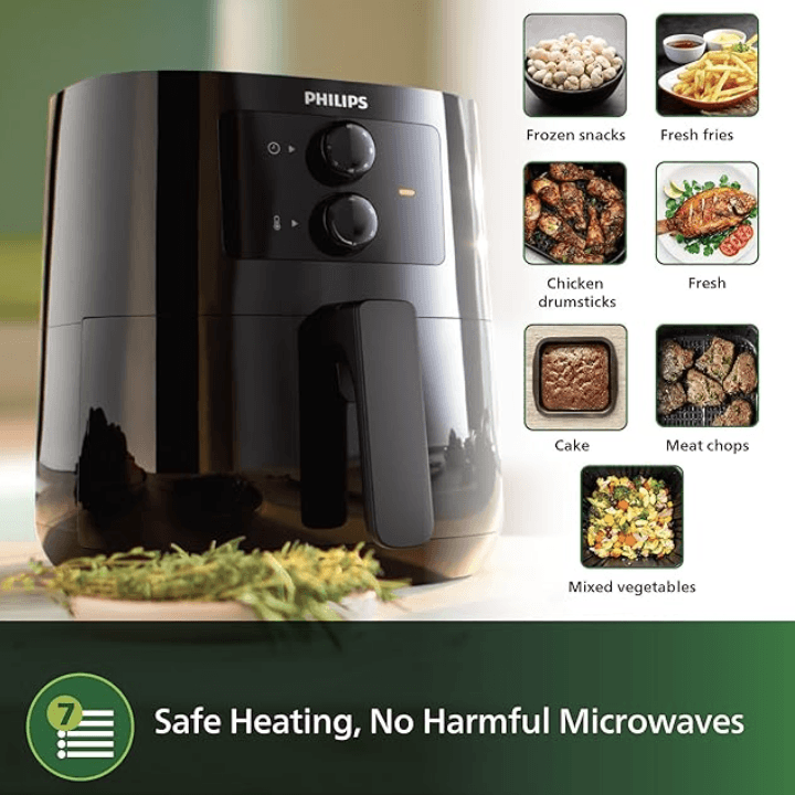 PHILIPS Air Fryer - India’s No.1 Air Fryer Brand, With Rapid Air Technology, Uses up to 90% less fat, 1400W, 4.1 Liter (Black), Large (HD9200/90)