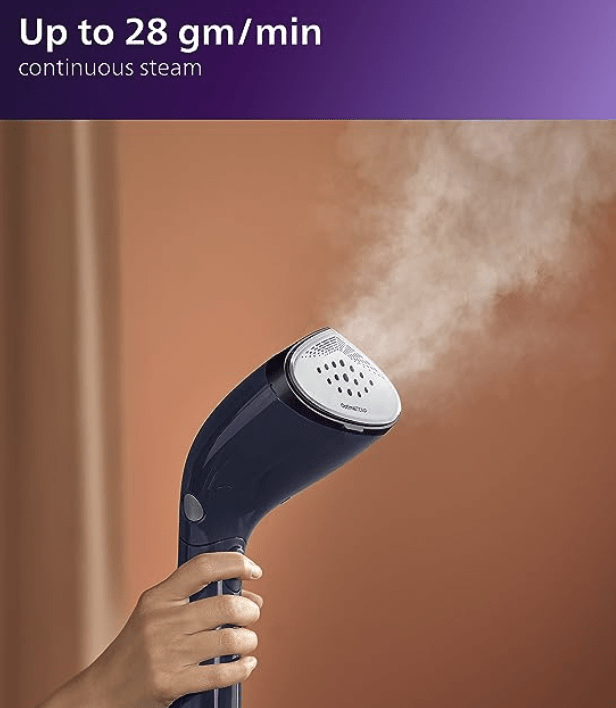 PHILIPS Handheld Garment Steamer STH7020/20 - Compact &amp; Foldable, Convenient Vertical Steaming, 1500 Watt Quick Heat Up, up to 28g/min, Kills 99.9%* Bacteria (Deep Azur)