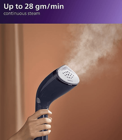 PHILIPS Handheld Garment Steamer STH7020/20 - Compact &amp; Foldable, Convenient Vertical Steaming, 1500 Watt Quick Heat Up, up to 28g/min, Kills 99.9%* Bacteria (Deep Azur)