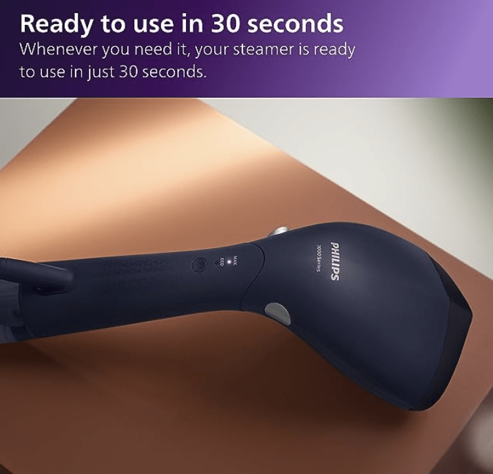 PHILIPS Handheld Garment Steamer STH7020/20 - Compact &amp; Foldable, Convenient Vertical Steaming, 1500 Watt Quick Heat Up, up to 28g/min, Kills 99.9%* Bacteria (Deep Azur)