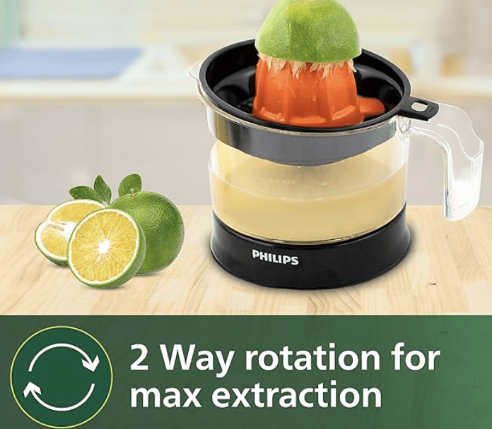 பிலிப்ஸ் சிட்ரஸ் பிரஸ் ஜூஸர் HR2777/00, கருப்பு &amp; டிரான்ஸ்பரன்ட், நடுத்தரம் 