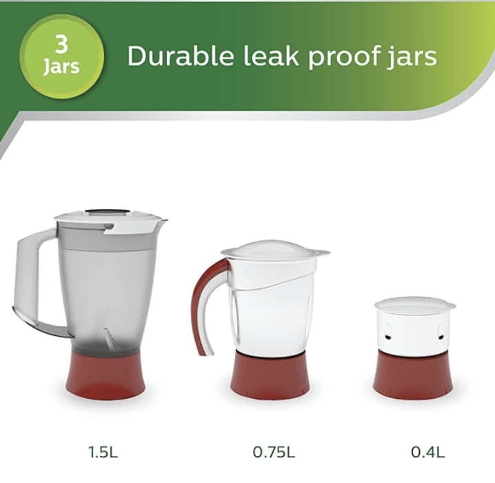 பிலிப்ஸ் விவா HL7715 700-வாட் ஜூஸர் மிக்சர் கிரைண்டர் 3 ஜாடிகளுடன் (பிஸ்டில் சிவப்பு/வெள்ளை) 