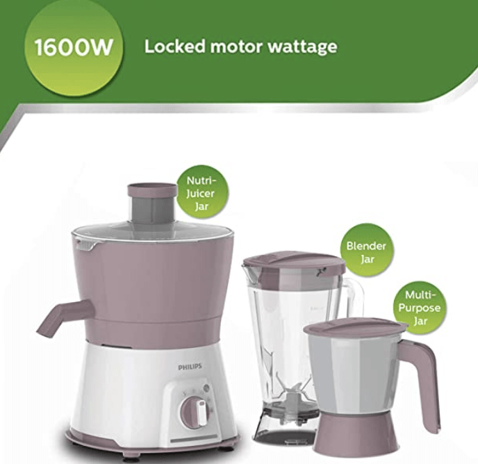 Philips HL7578/00 600W Turbo Juicer Mixer Grinder, with 1 Nutri Juicer jar, 1 Blender jar &amp; 1 SS Multipurpose jar