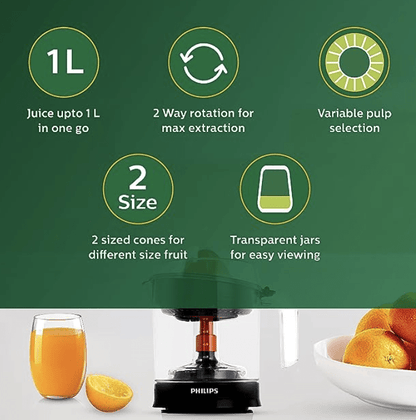 பிலிப்ஸ் சிட்ரஸ் பிரஸ் ஜூஸர் HR2799/00, கருப்பு &amp; டிரான்ஸ்பரன்ட், பெரியது