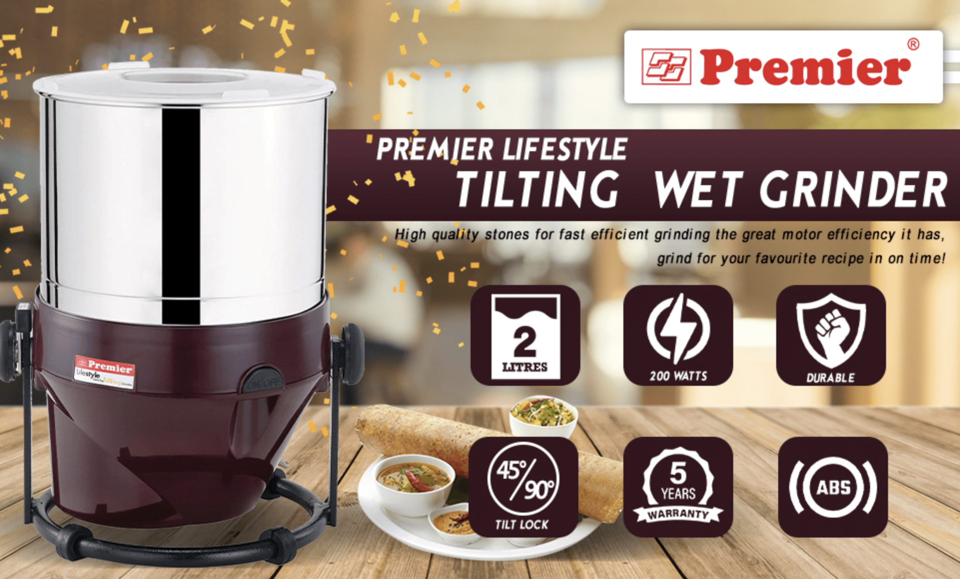 Premier Lifestyle Tilting Wet Grinder 200W PG 502-3