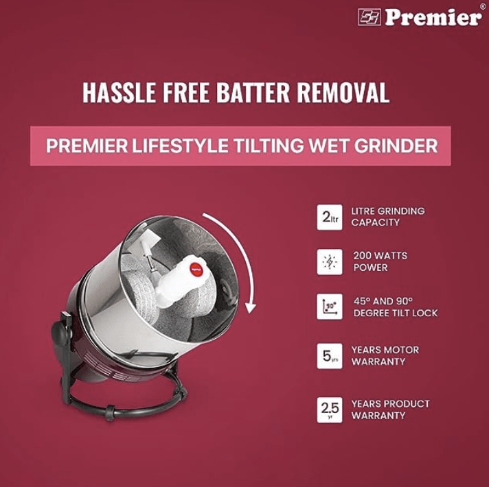 प्रीमियर लाइफस्टाइल टिल्टिंग वेट ग्राइंडर 200W PG 502 