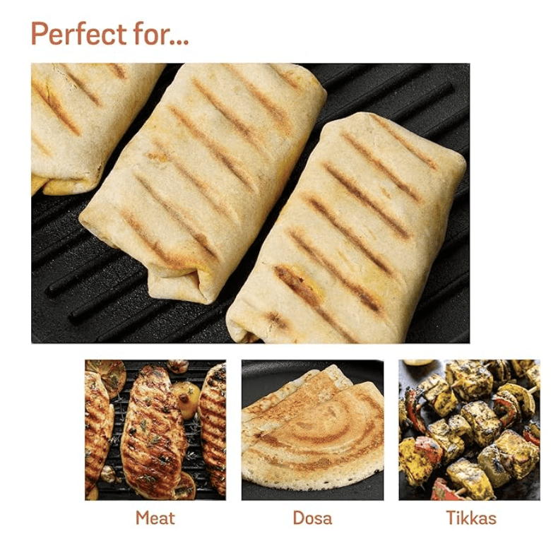 Meyer Pre-Seasoned Cast Iron 2 in 1 Grill and Griddle Pan | Cast Iron Tawa for Dosa | Iron Cookware for Kitchen | Roti Tawa Cast Iron | Cast Iron Grill Pan | Iron Tava Big Size, 30cm, Black