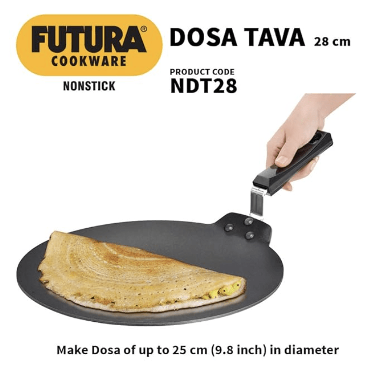 Hawkins Futura Nonstick Dosa Tava, Diameter 28 cm, Thickness 4.88 mm, Black (NDT28)-3