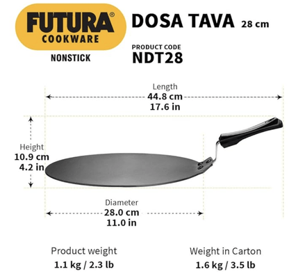 Hawkins Futura Nonstick Dosa Tava, Diameter 28 cm, Thickness 4.88 mm, Black (NDT28)