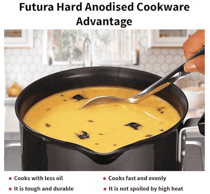 Hawkins Futura Hard Anodised Saucepan, Capacity 1 Litre, Diameter 14 cm, Thickness 3.25 mm, Black (AS10) (Aluminium)