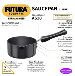 Hawkins Futura Hard Anodised Saucepan, Capacity 1 Litre, Diameter 14 cm, Thickness 3.25 mm, Black (AS10) (Aluminium)-2
