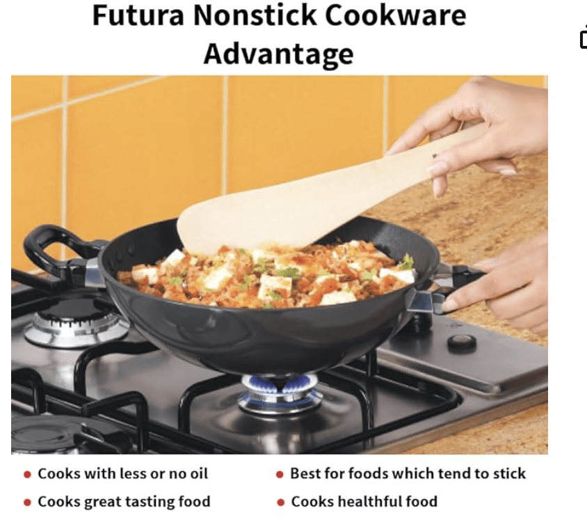Hawkins Futura Nonstick Kadhai 2.5 L, 26 cm, 3.25 mm with SS lid (Black)