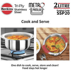 Hawkins 2 Litre Metro Patila, Triply Stainless Steel Tope, Induction Bhagona, Tapeli, Silver (SSP20)-2