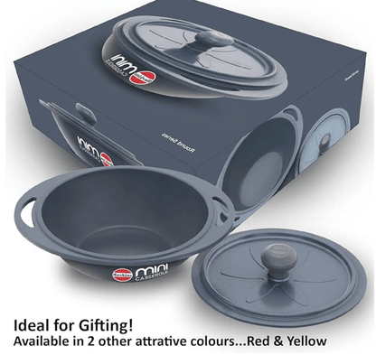 ஹாக்கின்ஸ் 0.75 லிட்டர் மினி கேசரோல் மூடியுடன், சமைப்பதற்கும், மீண்டும் சூடுபடுத்துவதற்கும், பரிமாறுவதற்கும் மற்றும் சேமிப்பதற்கும் வட்டத் தொடர் டை-காஸ்ட் பான், சாம்பல் நிற (MCRG75) 