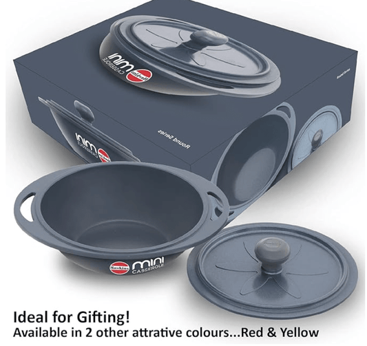 ஹாக்கின்ஸ் 0.75 லிட்டர் மினி கேசரோல் மூடியுடன், சமைப்பதற்கும், மீண்டும் சூடுபடுத்துவதற்கும், பரிமாறுவதற்கும் மற்றும் சேமிப்பதற்கும் வட்டத் தொடர் டை-காஸ்ட் பான், சாம்பல் நிற (MCRG75) 