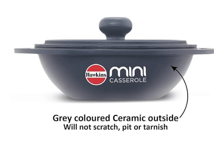 ஹாக்கின்ஸ் 0.75 லிட்டர் மினி கேசரோல் மூடியுடன், சமைப்பதற்கும், மீண்டும் சூடுபடுத்துவதற்கும், பரிமாறுவதற்கும் மற்றும் சேமிப்பதற்கும் வட்டத் தொடர் டை-காஸ்ட் பான், சாம்பல் நிற (MCRG75) 