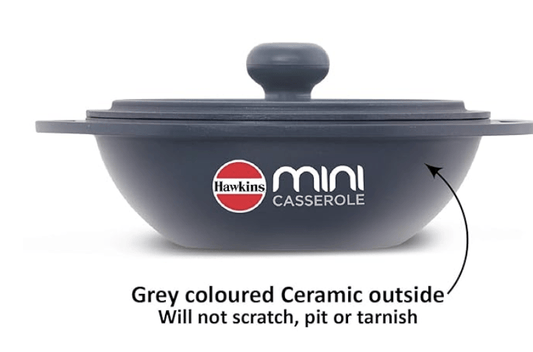 ஹாக்கின்ஸ் 0.75 லிட்டர் மினி கேசரோல் மூடியுடன், சமைப்பதற்கும், மீண்டும் சூடுபடுத்துவதற்கும், பரிமாறுவதற்கும் மற்றும் சேமிப்பதற்கும் வட்டத் தொடர் டை-காஸ்ட் பான், சாம்பல் நிற (MCRG75) 