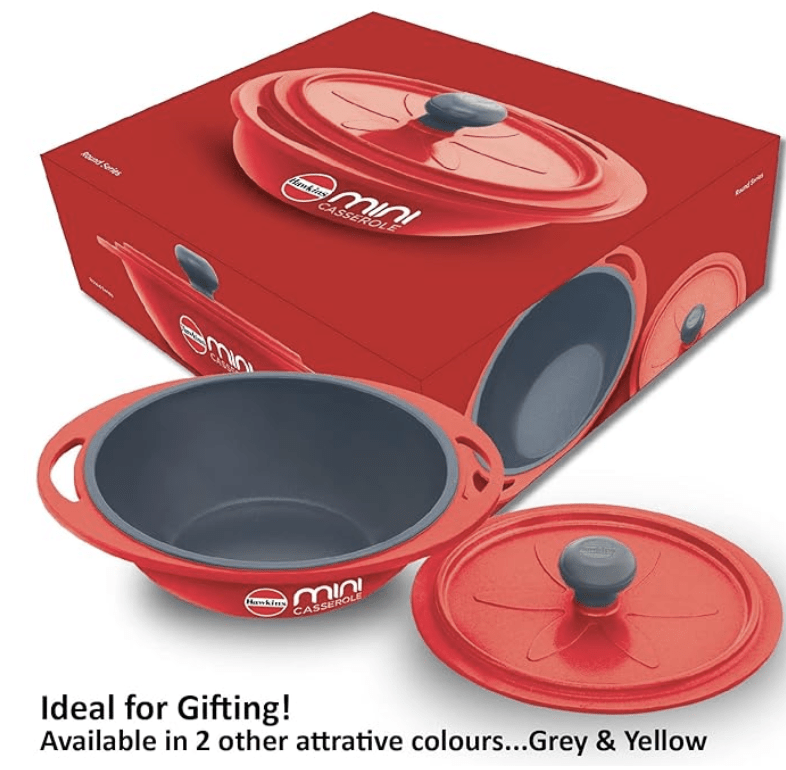 ஹாக்கின்ஸ் 0.75 லிட்டர் மினி கேசரோல் மூடியுடன், சமைப்பதற்கும், மீண்டும் சூடுபடுத்துவதற்கும், பரிமாறுவதற்கும் மற்றும் சேமிப்பதற்கும் வட்டத் தொடர் டை-காஸ்ட் பான், சிவப்பு (MCRR75) 