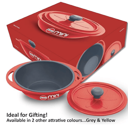 ஹாக்கின்ஸ் 0.75 லிட்டர் மினி கேசரோல் மூடியுடன், சமைப்பதற்கும், மீண்டும் சூடுபடுத்துவதற்கும், பரிமாறுவதற்கும் மற்றும் சேமிப்பதற்கும் வட்டத் தொடர் டை-காஸ்ட் பான், சிவப்பு (MCRR75) 