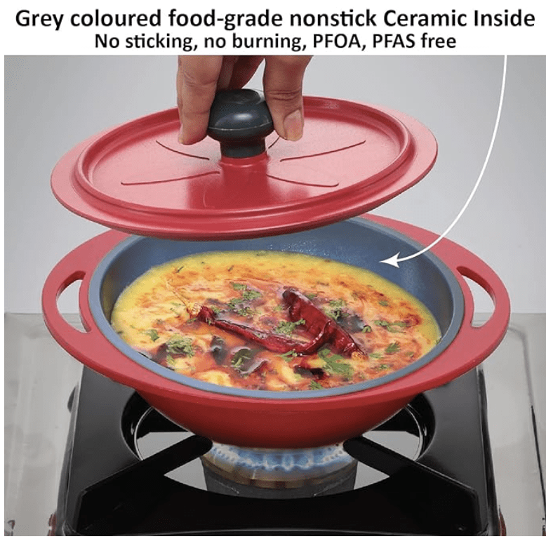 ஹாக்கின்ஸ் 0.75 லிட்டர் மினி கேசரோல் மூடியுடன், சமைப்பதற்கும், மீண்டும் சூடுபடுத்துவதற்கும், பரிமாறுவதற்கும் மற்றும் சேமிப்பதற்கும் வட்டத் தொடர் டை-காஸ்ட் பான், சிவப்பு (MCRR75) 