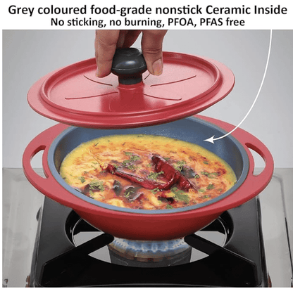 ஹாக்கின்ஸ் 0.75 லிட்டர் மினி கேசரோல் மூடியுடன், சமைப்பதற்கும், மீண்டும் சூடுபடுத்துவதற்கும், பரிமாறுவதற்கும் மற்றும் சேமிப்பதற்கும் வட்டத் தொடர் டை-காஸ்ட் பான், சிவப்பு (MCRR75) 