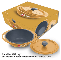 Hawkins 0.75 Litre Mini Casserole with Lid, Round Series Die-Cast pan for Cooking, Reheating, Serving and Storing, Yellow (MCRY75)-3