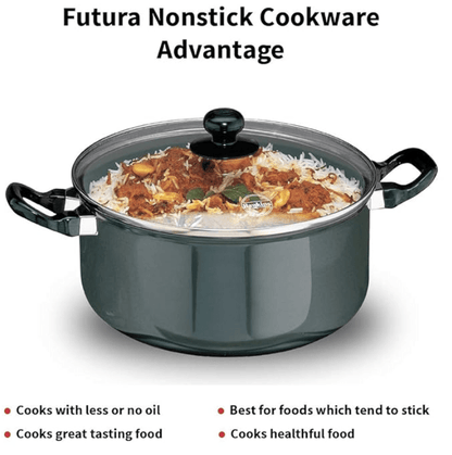 Hawkins Futura 5 Litre Cook n Serve Stewpot, Non Stick Pot with Glass Lid, Cooking Pot with Lid, Black (NST50G)