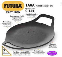 Hawkins Futura 24 cm Cast Iron Tava, Cast Iron Tawa for Roti, Cast Iron Cookware for Kitchen, Black (CIT24)-5