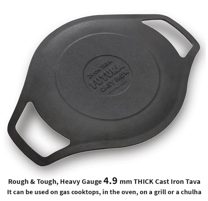 Hawkins Futura 24 cm Cast Iron Tava, Cast Iron Tawa for Roti, Cast Iron Cookware for Kitchen, Black (CIT24)