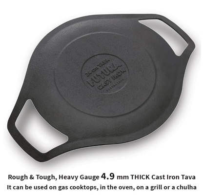 Hawkins Futura 24 cm Cast Iron Tava, Cast Iron Tawa for Roti, Cast Iron Cookware for Kitchen, Black (CIT24)