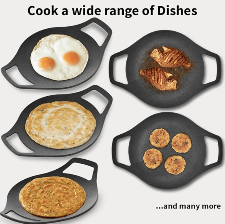 Hawkins Futura 24 cm Cast Iron Tava, Cast Iron Tawa for Roti, Cast Iron Cookware for Kitchen, Black (CIT24)