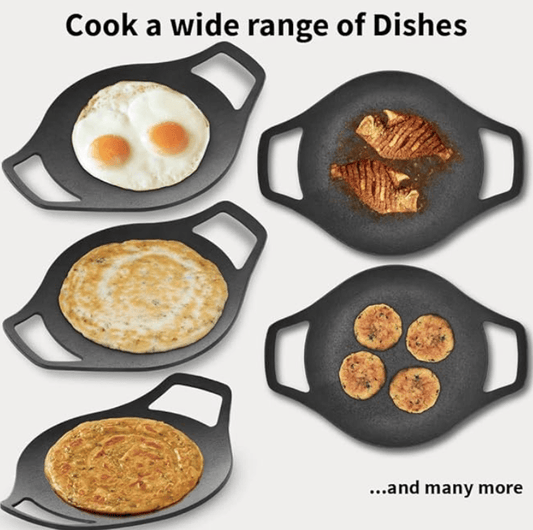 Hawkins Futura 24 cm Cast Iron Tava, Cast Iron Tawa for Roti, Cast Iron Cookware for Kitchen, Black (CIT24)