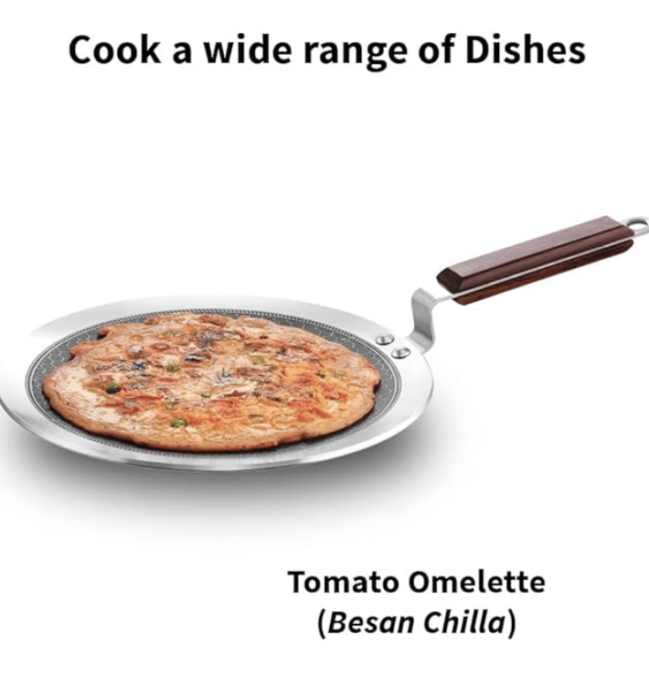Hawkins 26 cm Paratha Tava, Triply Stainless Steel Shielded Nonstick Tawa with Rosewood Handle, Honeycomb Non Stick Induction Tawa, Silver (NSPT26)